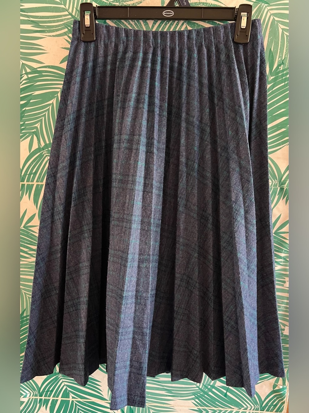 Vintage Graff California Wear Pleated Blue & gray Plaid midi Skirt Sz 26 waist